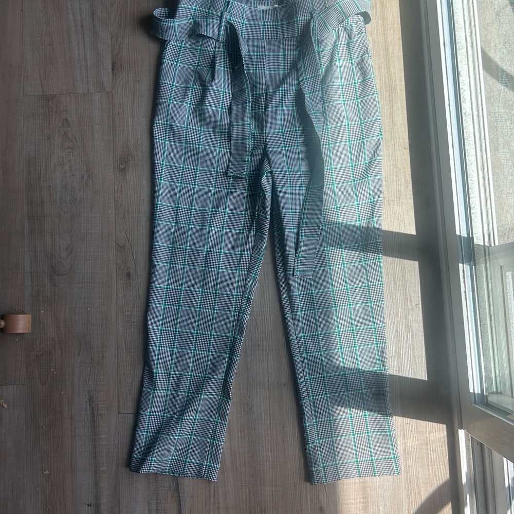 Plaid High-Waisted Pants with Belt